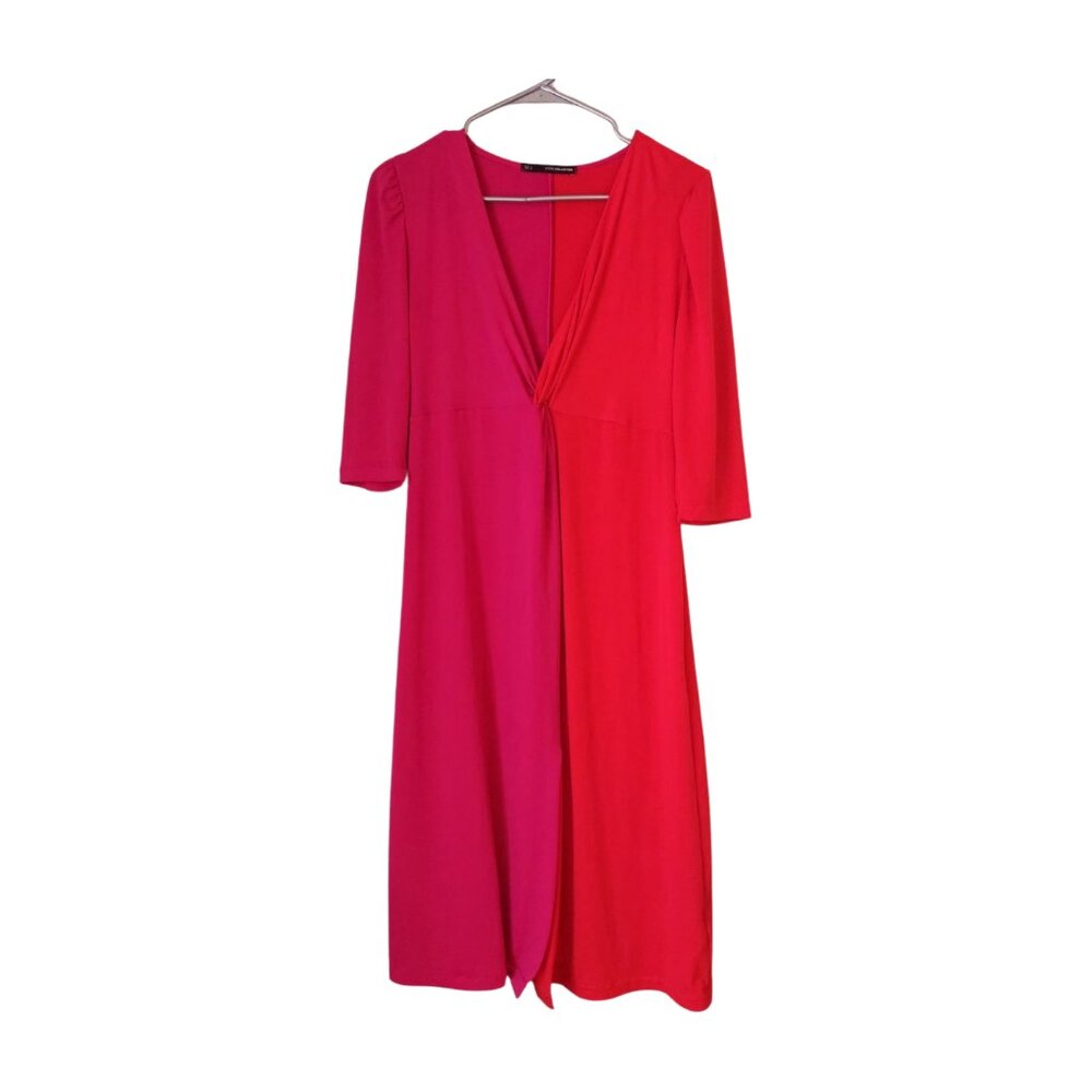 Sfera Collection Two-Tone Fuchsia Pink & Red Midi Dress Size Medium - Picture 6 of 14